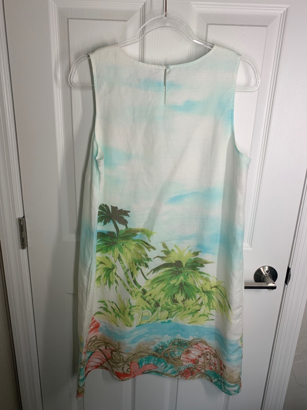 J Jill love linen tropical island shell and palm tree printed dress size medium - Picture 2 of 8